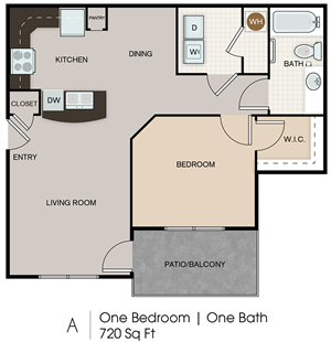 Plan A - One Bedroom / One Bath - 720 Sq.Ft.*