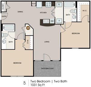 Plan B - Two Bedroom / Two Bath - 1,031 Sq.Ft.*